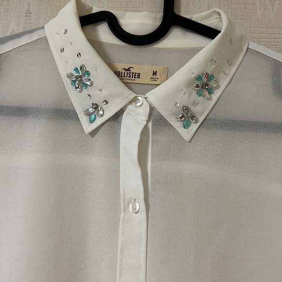Hollister semi-sheer button down shirt with beading at the collar (medium size). - Picture 2 of 3